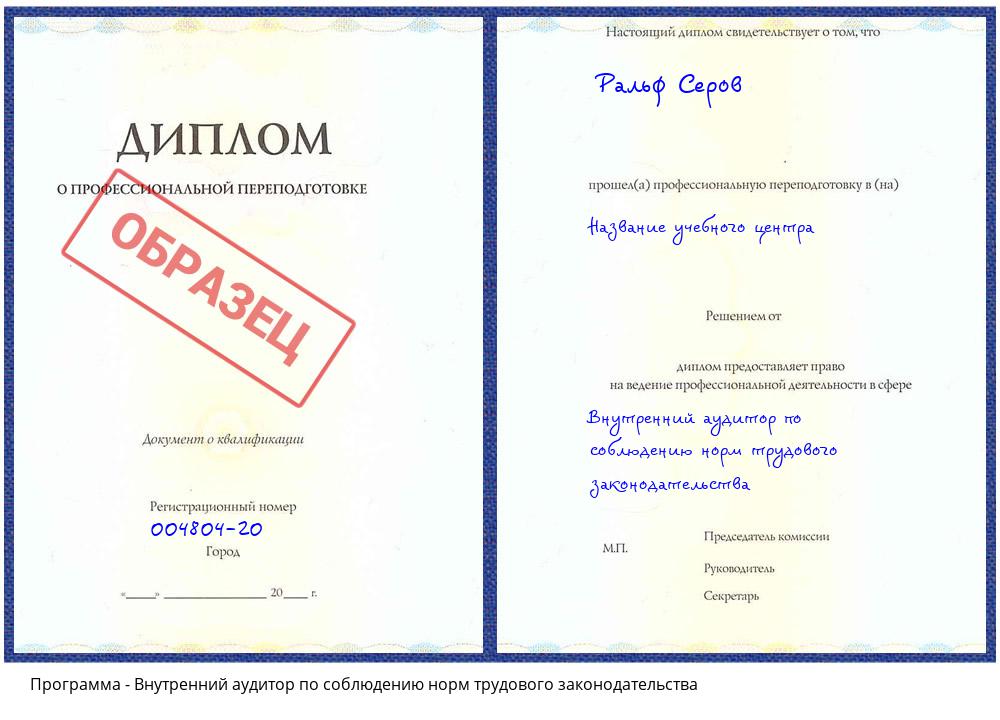 Внутренний аудитор по соблюдению норм трудового законодательства Муравленко