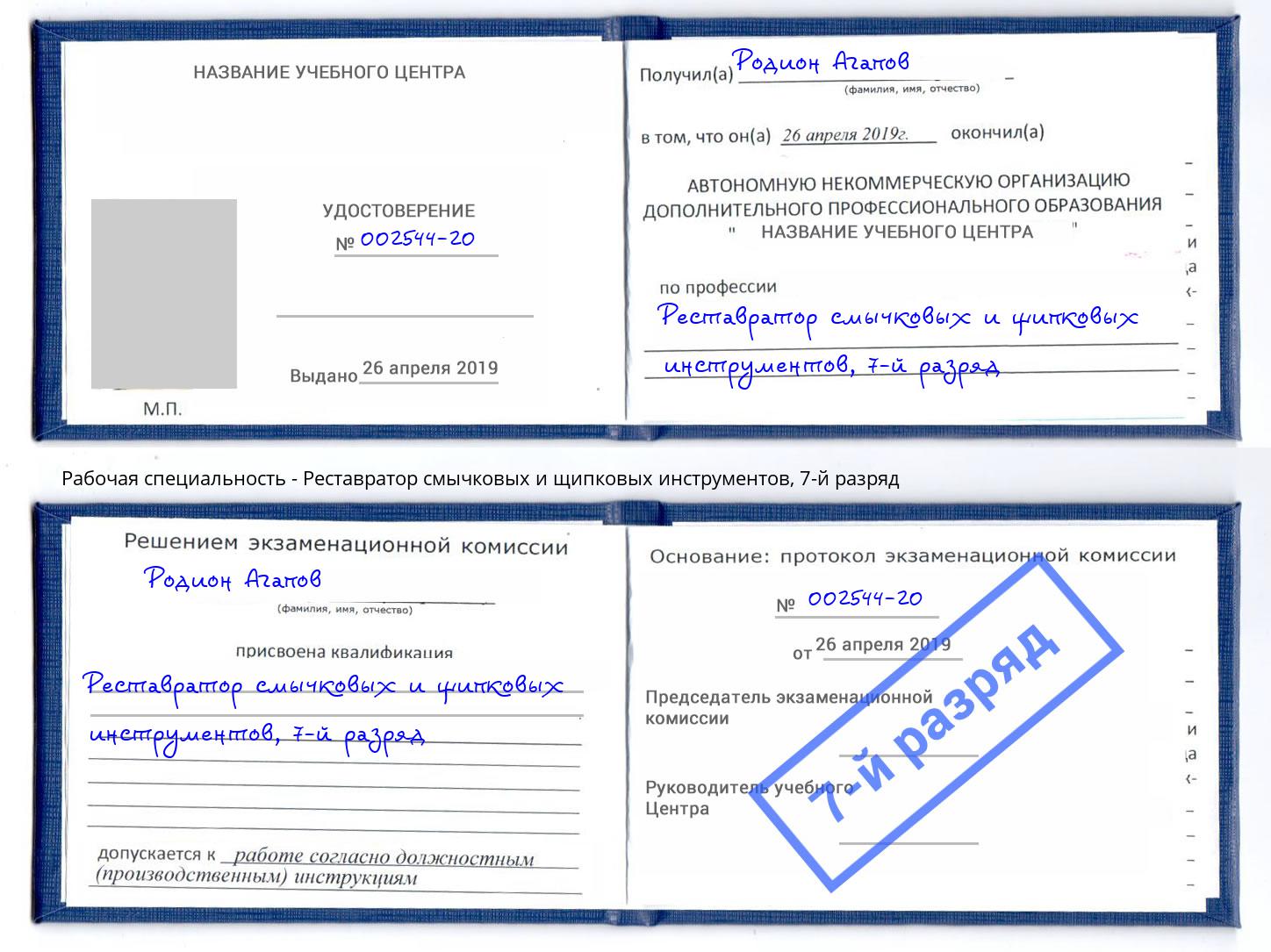 корочка 7-й разряд Реставратор смычковых и щипковых инструментов Муравленко