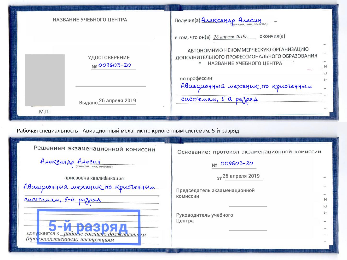 корочка 5-й разряд Авиационный механик по криогенным системам Муравленко