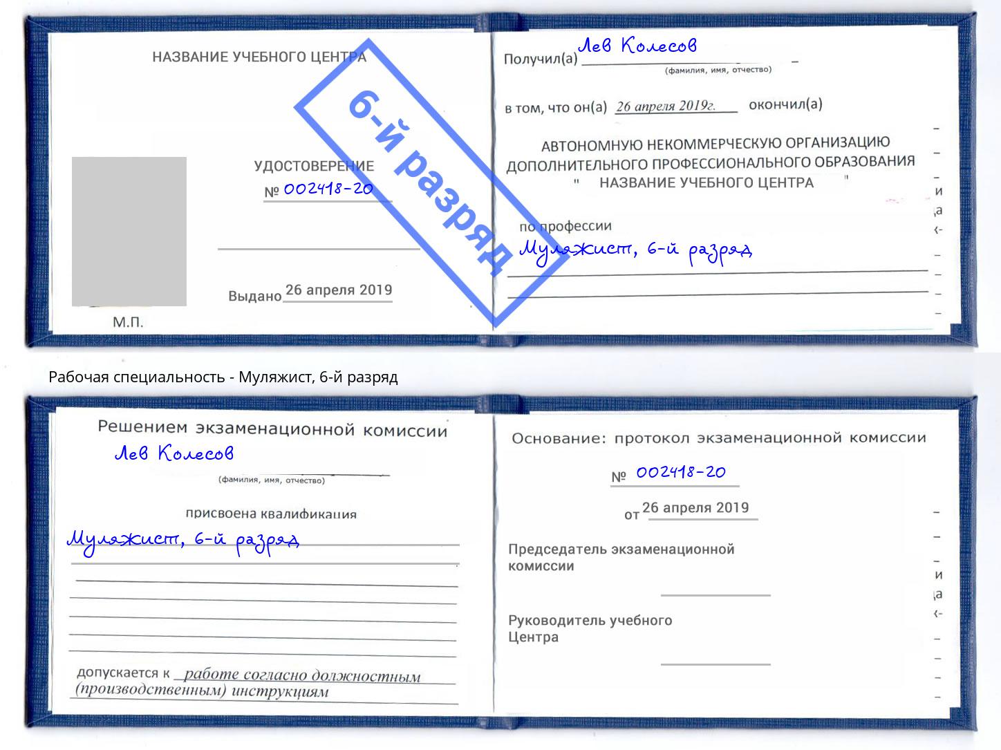 корочка 6-й разряд Муляжист Муравленко